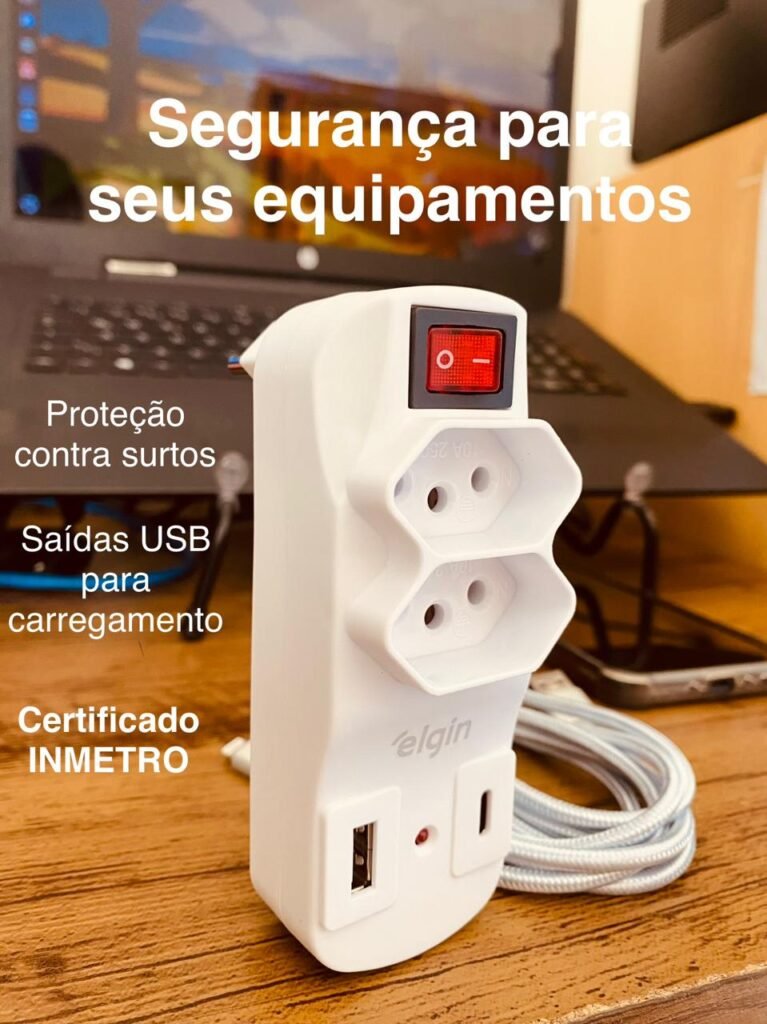 Protetor de Linha 2 Tomadas 2 USB Padrão NBR 10A Elgin