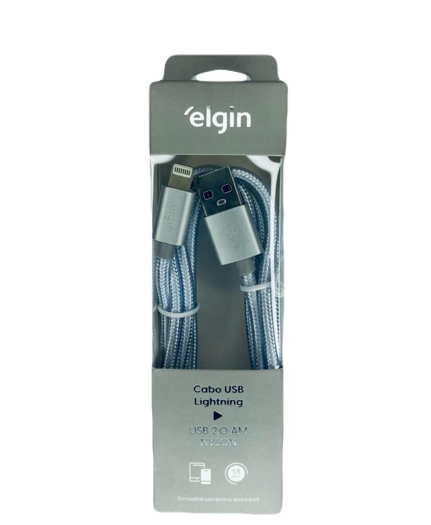 Cabo Apple Lightning USB 2.0 Nylon Cinza1,5m Elgin