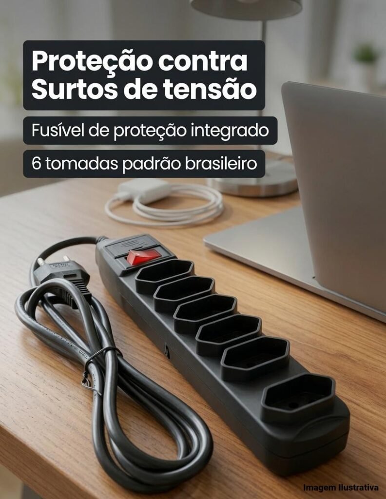 Protetor de Linha 6 Tomadas Padrão NBR Cabo 1,5m 10A Elgin